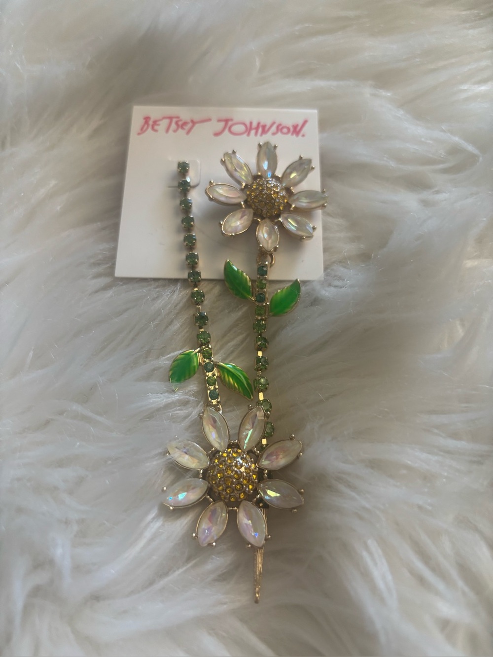 Betsey Johnson Green & Iridescent Daisy Hair Pin Set